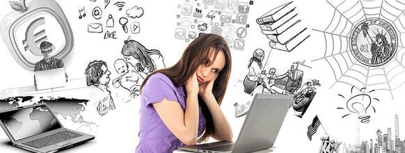 Sad woman in front of laptop